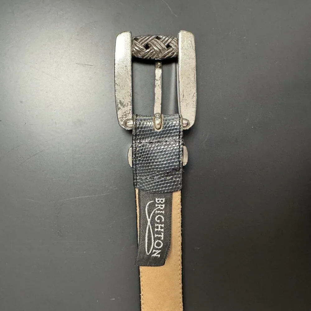 Brighton Gray‎ Leather Snakeskin Western Belt Metal Distressed Buckle M Grunge